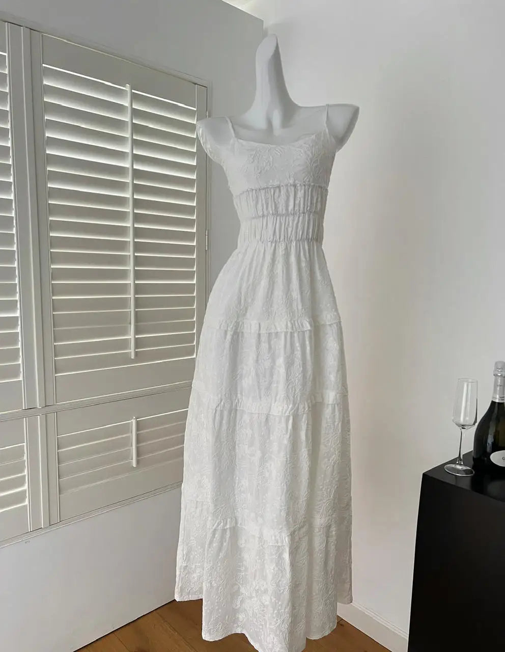 Summer French Vintage Pink Elegant Slim Backless Party Dress Women White High Waist Sleeveless Ruffle Edge Slip Long Dress Trend