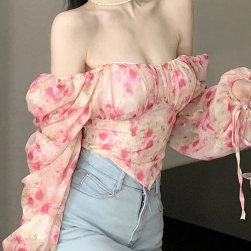 Load image into Gallery viewer, Summer Print Chiffon Women Blouse Elegant Lantern Sleeve Square Neck Fashion Female Blouses Casual Chic Streetwear Outfit
