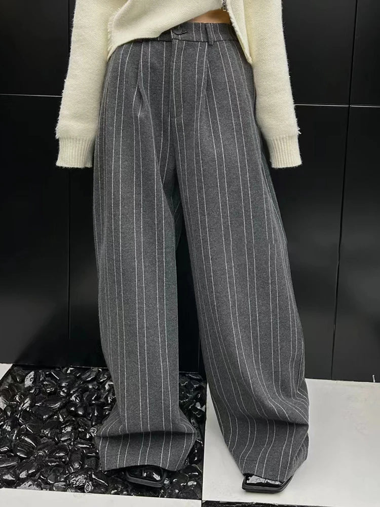 Colorblock Striped Casual Loose Pants For Women High Waist Patchwork Button Wide Leg Pant Female Fashion Clothes