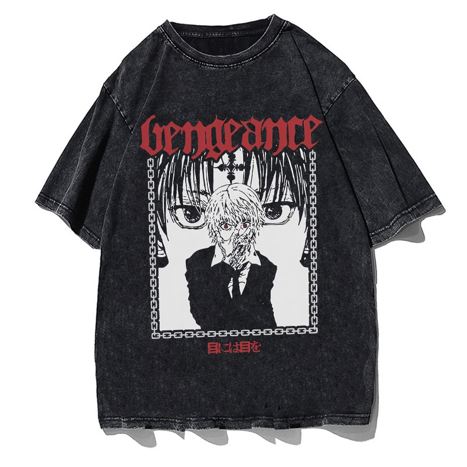 Vintage Washed Tshirts Anime T Shirt Harajuku Oversize Tee Cotton fashion Streetwear unisex top a87