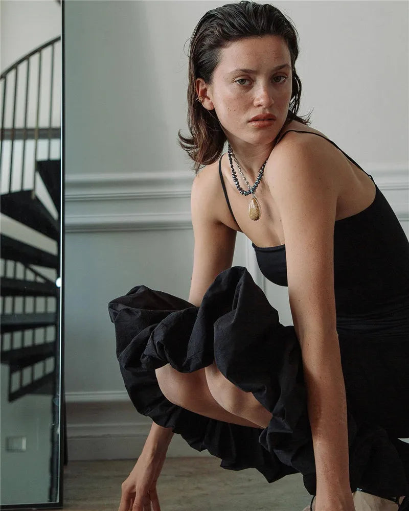 Spaghetti Strap Knit Fishtail Dress For Women Gown Black Sleeveless Backless Bodycon High Waist Sexy Long Dress Elegant