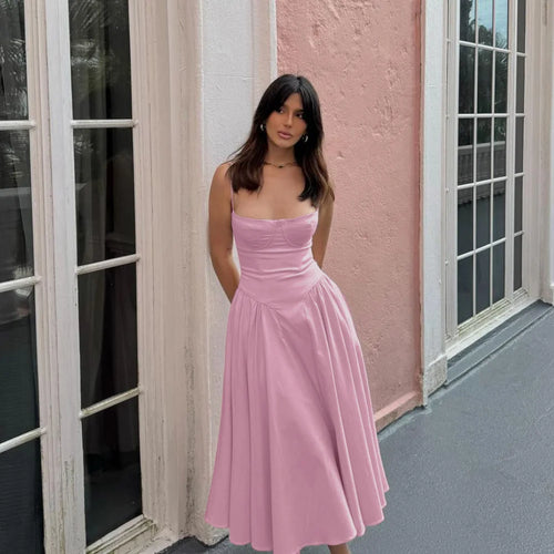 Load image into Gallery viewer, Pink Summer Dress 2024 New Arrivals Spaghetti Strap Elegant Midi Dress Fit and Flare Dress Sexy Women's Clothing
