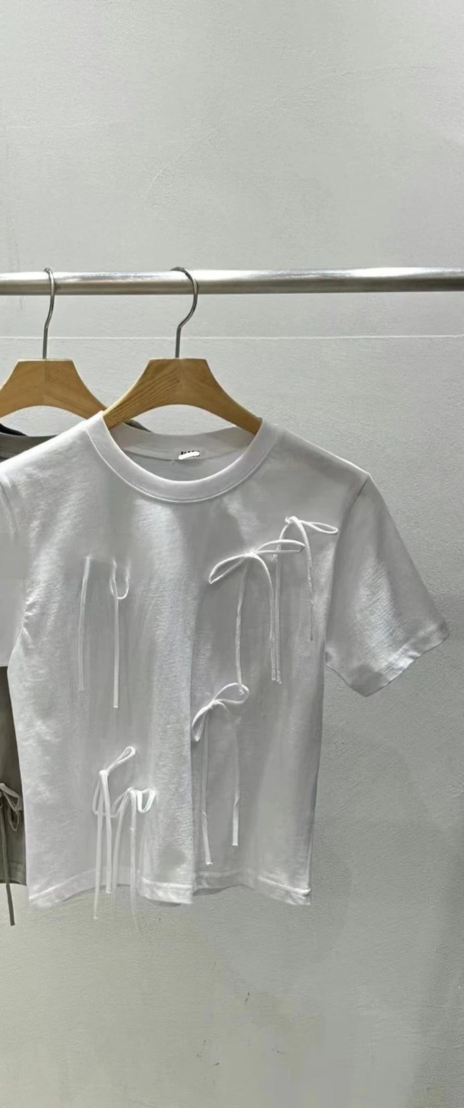 Y2k Aesthetic Vintage Summer Bow Tees  Women Harajuku Grunge Bottoming Crop Top 2025 Slim Streetwear Solid Sweet Cute Tshirts