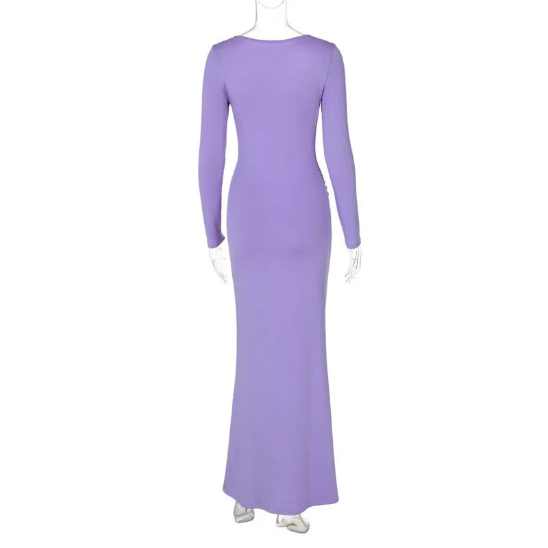 Square Collar Long Sleeve Sexy Long Dress For Women Gown Fashion Elegant Autumn Solid Bodycon Maxi Dress Clubwear
