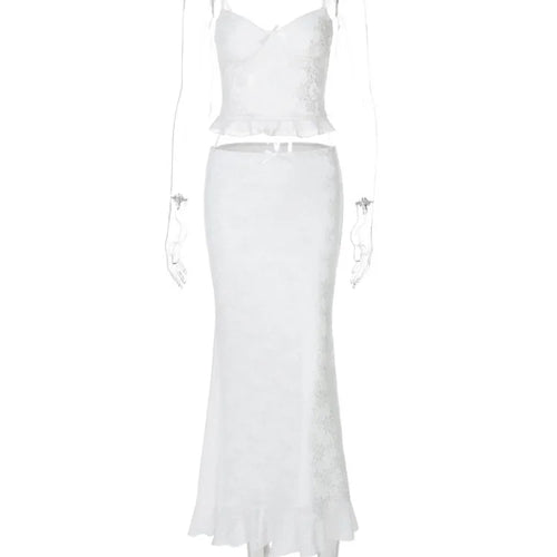 Load image into Gallery viewer, Lace Sexy Two Piece Sets Women Spaghetti Strap Sleeveless Crop Tops And Long Skirt Matching Sets Elegant Club Sets
