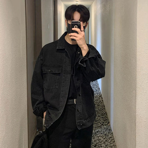 Load image into Gallery viewer, High Street Men&#39;s Denim Jackets Turn-down Collar Solid Color Casual Tops Trendy Single Breasted Loose Male Coats New 9C9002
