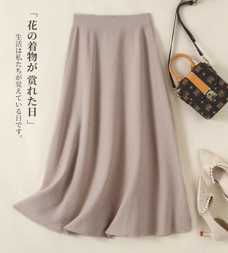 Korean Fashion 2024 Autumn Winter Ladies New Solid Elegant High Waist Pleated Long Skirt Women Simplicity Knitted Cotton Skirts