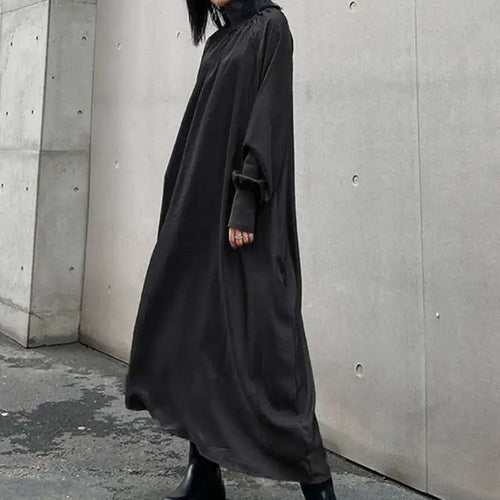 Load image into Gallery viewer, Women Gray Brief Long Big Size Elegant Dress New Turtleneck Long Sleeve Loose Fit Fashion Tide Spring Autumn 2025 1DH0252
