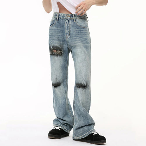 Load image into Gallery viewer, Summer Men&#39;s Jeans Hole Graffiti Contrast Color Menwear Straight Wide Leg Casual Male Denim Pants High Street 9C6510
