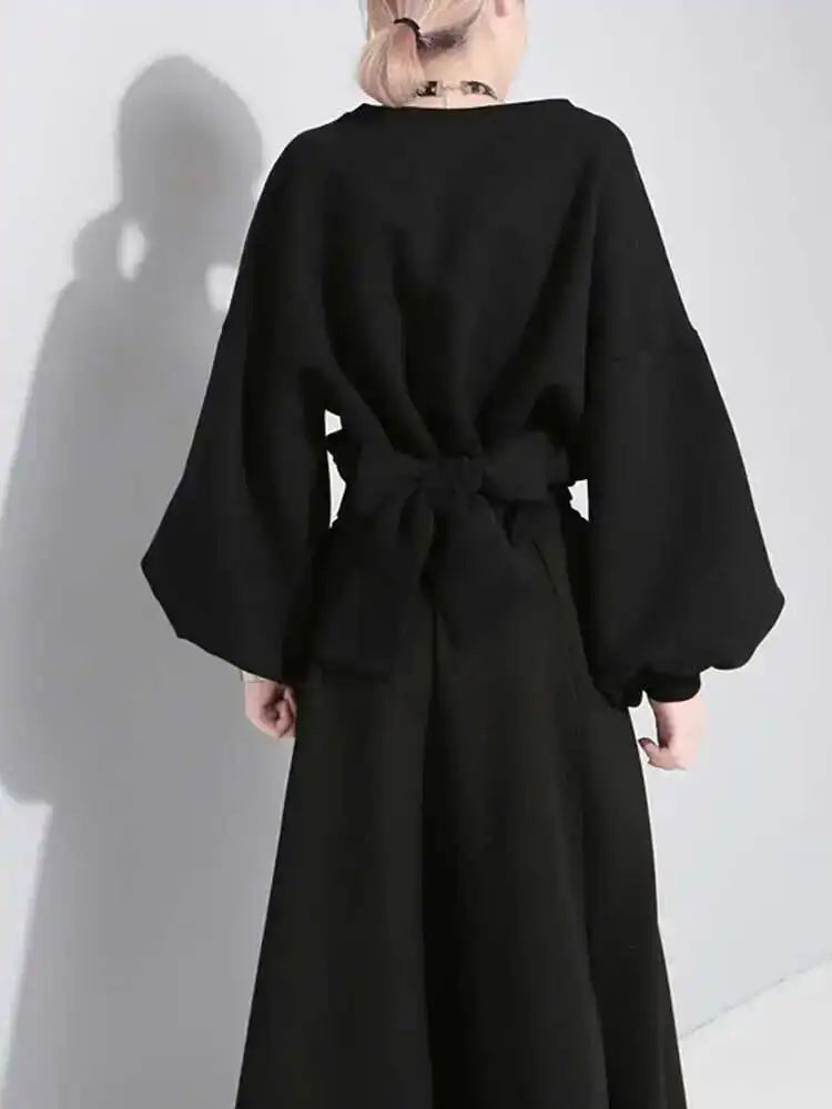 Loose Fit Back Bow Sweatshirt New Round Neck Long Lantern Sleeve Women Big Size Fashion Tide Spring Autumn 2025 JE141