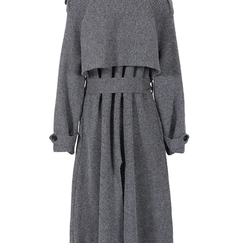 Load image into Gallery viewer, Gray Belted Pocket Big Size Knitting Cardigan Sweater V-Neck Long Sleeve Women New Fashion Spring Autumn 2025 17A2005H02
