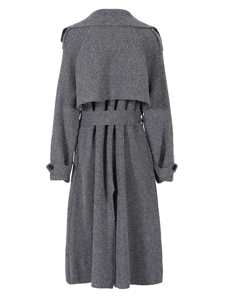 Gray Belted Pocket Big Size Knitting Cardigan Sweater V-Neck Long Sleeve Women New Fashion Spring Autumn 2025 17A2005H02