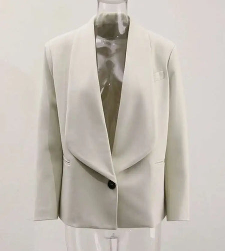 Women Beige Single Button Pleated Big Size Short Blazer New Lapel Long Sleeve Jacket Fashion Tide Spring Autumn 2025 Beige