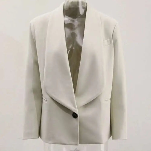 Load image into Gallery viewer, Women Beige Single Button Pleated Big Size Short Blazer New Lapel Long Sleeve Jacket Fashion Tide Spring Autumn 2025 Beige
