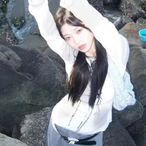 Load image into Gallery viewer, Japanese Harajuku Sweaters Women Casual Loose Knitted Pullover Chain Letter Patchwork Print Streetwear Vintage Aii Match Jumper
