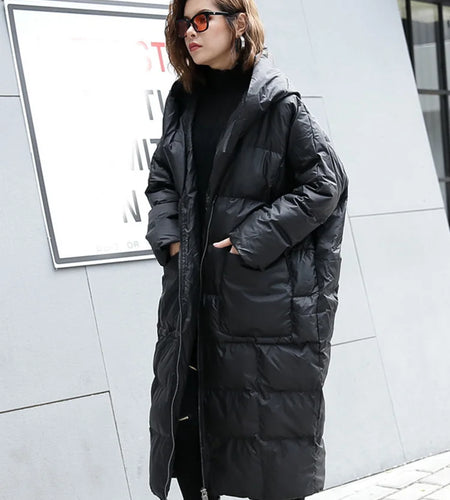 Winter Loose Parkas Hooded Long Sleeve Black Long Cotton-padded Warm Loose Big Size Jacket Women Fashion 2025 JD12101