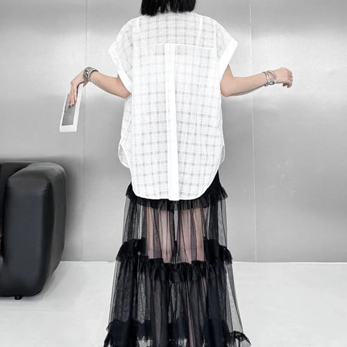 Load image into Gallery viewer, Women White Pocket Tassels Perspective Big Size Blouse New Lapel Short Sleeve Shirt Fashion Spring Summer 2025 1DJ1680

