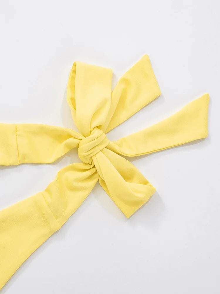 Yellow Sexy Skirt Two Piece Sets Women Halter Lace-up Crop Tops And Maxi Skirt Female Elegant Club 2 Piece Sets Dress