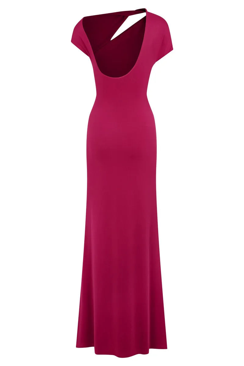 Hollow Out Gold Clasp Sexy Maxi Dress For Women Gown Solid Sleeveless Backless Ruched Bodycon Club Long Dress Elegant