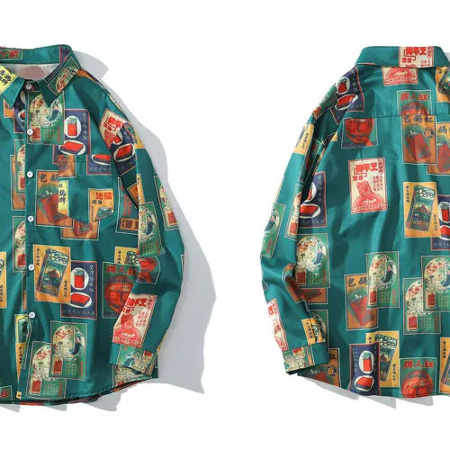 Load image into Gallery viewer, Hawaiian Beach Shirts Harajuku Vintage Poster Print Long Sleeve Aloha Party Holiday Shirt Mens Casual Button Down Tops
