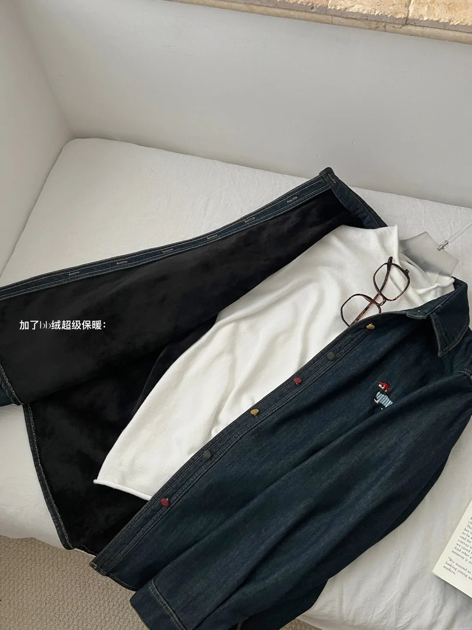 Korean Fashion Blue Velvet Embroidered Puppy Denim Shirt Women Long Sleeve Blouses Vintage Single Breasted Tops Autumn Winter