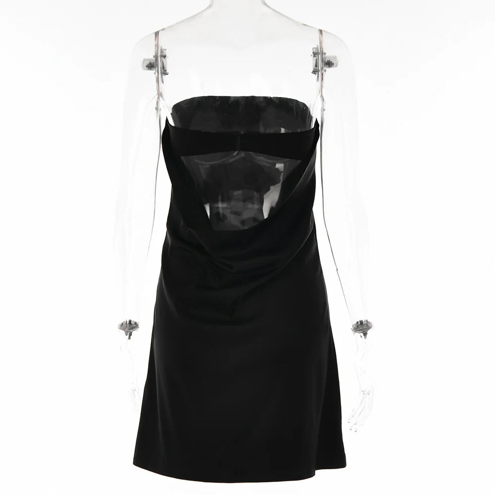 Satin Sexy Backless Mini Dress Women Robe Fashion Strapless Sleeveless Bodycon Night Club Party Short Dresses Vestido