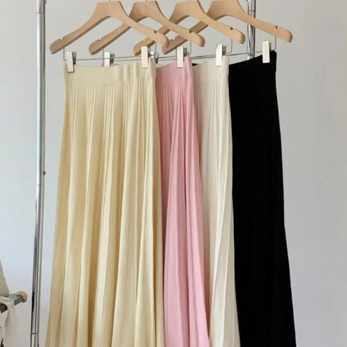 Load image into Gallery viewer, Korean Fashion Solid Sweet Elegant Knit Party Long Skirts Autumn Winter Women Pleated A-line High Waist Fairy Umbrella Skirt New
