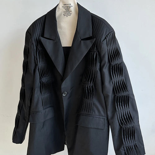 Load image into Gallery viewer, Women Black Pleated Shaped Big Size Elegant Blazer New Lapel Long Sleeve Jacket Fashion Tide Spring Autumn 2025 1DH9563
