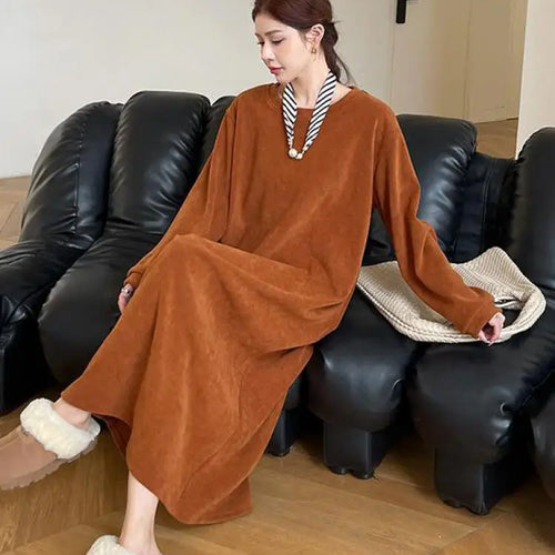 Load image into Gallery viewer, Autumn Winter Round Neck Vacation Knit Dress Korean Fashion Women's Loose Long Sleeved Sweatshirt Dress Ladies Casual Simplicity
