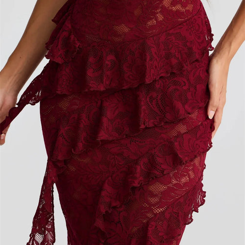 Load image into Gallery viewer, Lace Backless Sexy Maxi Dress Women Gown Halter Lace-up Sleeveless Bodycon Elegant Ruffle Beach Club Long Dress 2025
