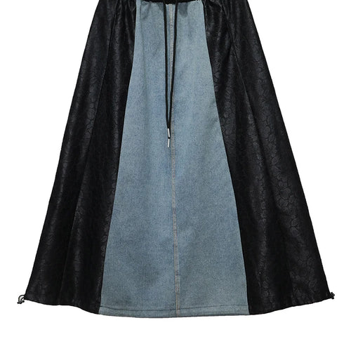 Load image into Gallery viewer, High Elastic Waist Black Lace Denim Color-block A-line Half-body Skirt Women Fashion Tide New Spring Autumn 2025 1DJ1293
