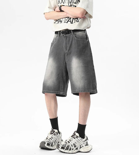 Men's Denim Shorts New Summer American High Street Style Gradient Color Simple Straight Leg Trendy Male Pants 9W1811