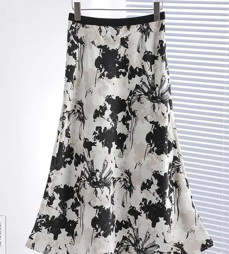 Korean Fashion Retro Women Black Print High Waist Skirt Spring Summer Elegant Vacation Party Long Skirt New Popular Bohemian New