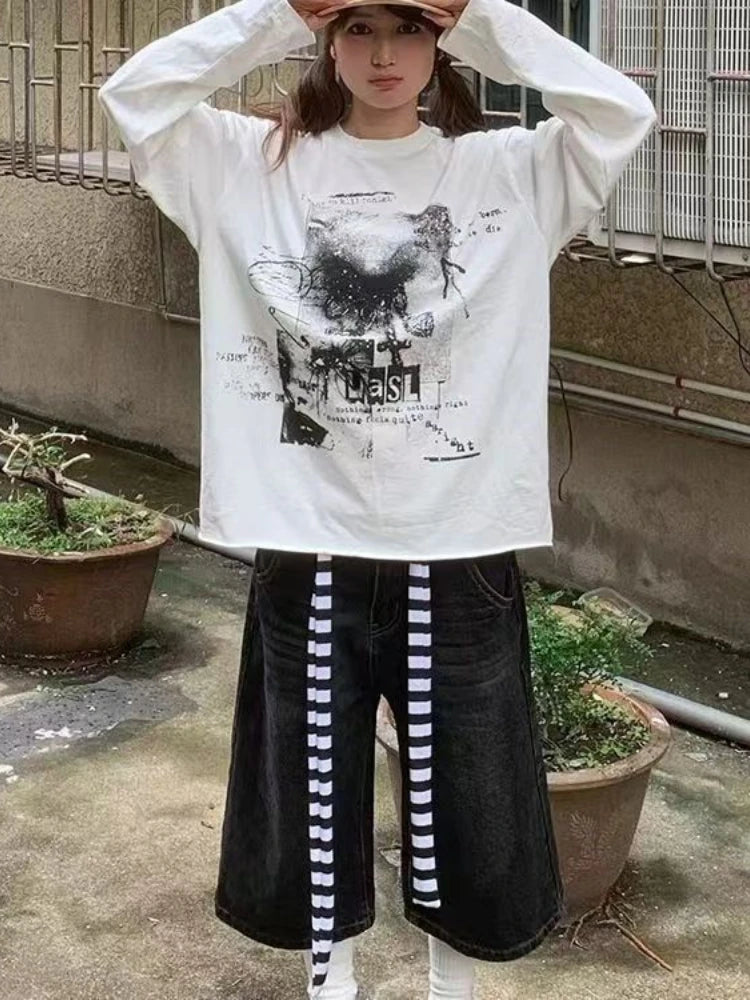 2025 Spring White Letter Printing All Match T-shirts Harajuku Casual Loose Vintage Tops Men and Women Grunge Y2k Aesthetic Tees
