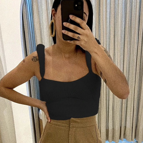 Load image into Gallery viewer, Backless Knit Sweater Crop Tops For Women Vest Fashion Spaghetti Strap Sleeveless Knitted Tank Tops Ladies Camis Tops
