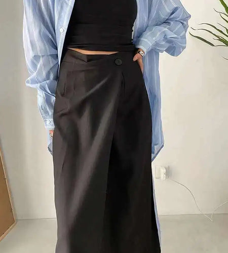 High Waist Black Irregular Spliced Long Elegant Half-body Skirt Women Fashion Tide New Spring Autumn 2025 1DF1470