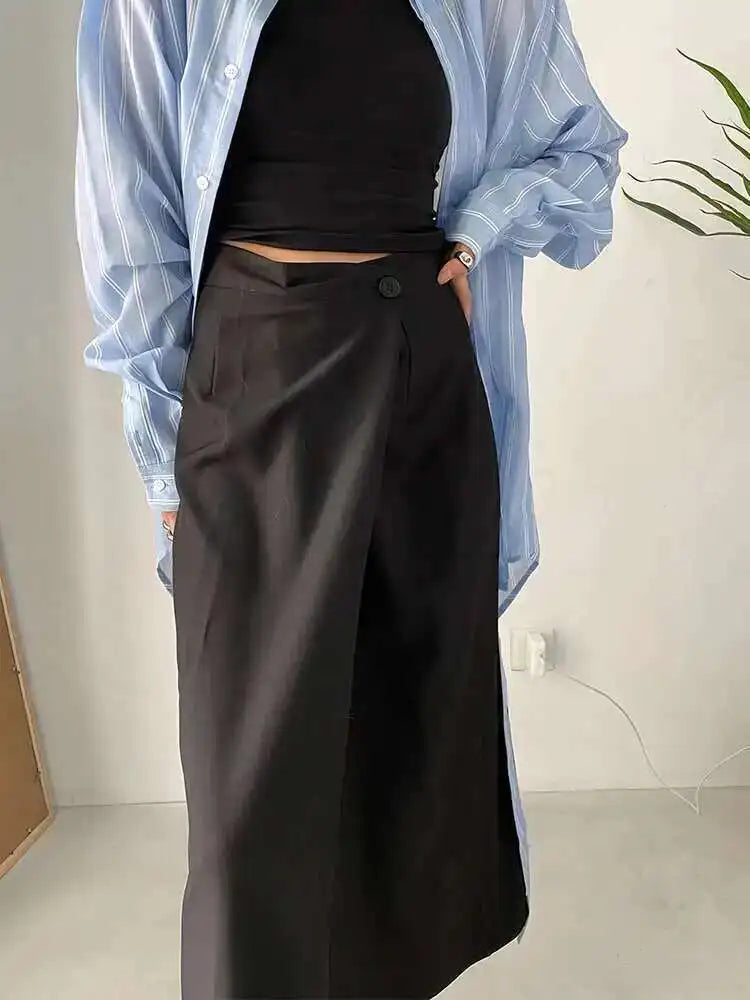 High Waist Black Irregular Spliced Long Elegant Half-body Skirt Women Fashion Tide New Spring Autumn 2025 1DF1470