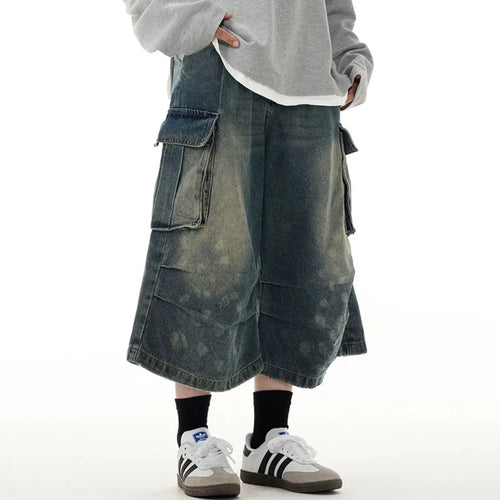 Load image into Gallery viewer, Men&#39;s Short Jeans American Summer Workwear Cowboy Shorts Wrinkle Design Cropped Trousers Loose Pants Streetwear 9W1475
