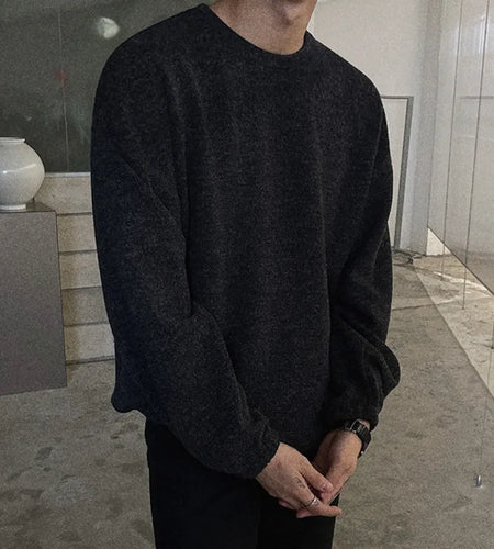 Men Long Sleeve Sweatshirts Round Neck Design New Spring Korean Loose Solid Color Casual Pullover Male Clothing 9W1484