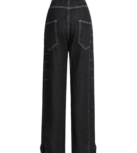 Temperament Jeans For Women High Waist Patchwork Pocket Loose Zipper Denim Pencil Pants Female Fashion Autumn