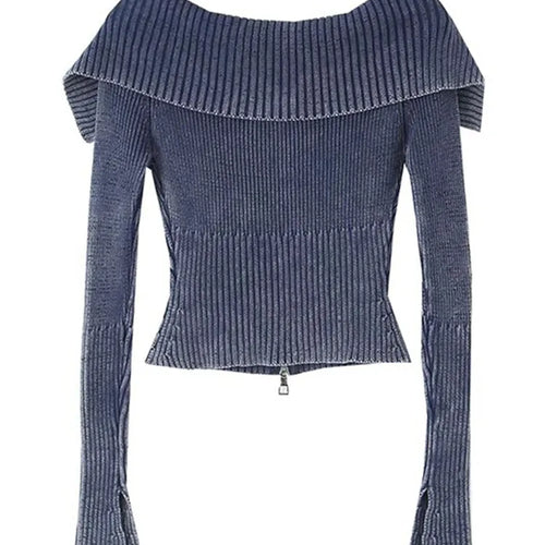 Load image into Gallery viewer, Autumn Y2K Knitted Women Cardigan Sweater Wrist Sleeve Slim Turn-Down Up Collar Double Zippers Female Crop Top C-192
