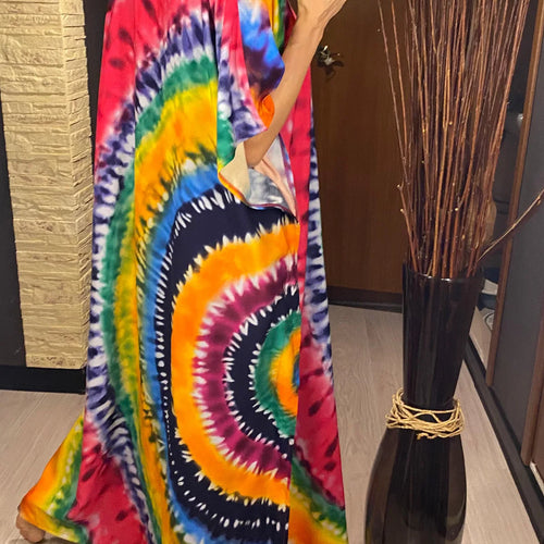 Load image into Gallery viewer, Colorful Kaftan Tunic Beach Cover Up Cover-ups Beach Dress Beach Wear Beachwear Loose Maxi Dress Female Women V4428
