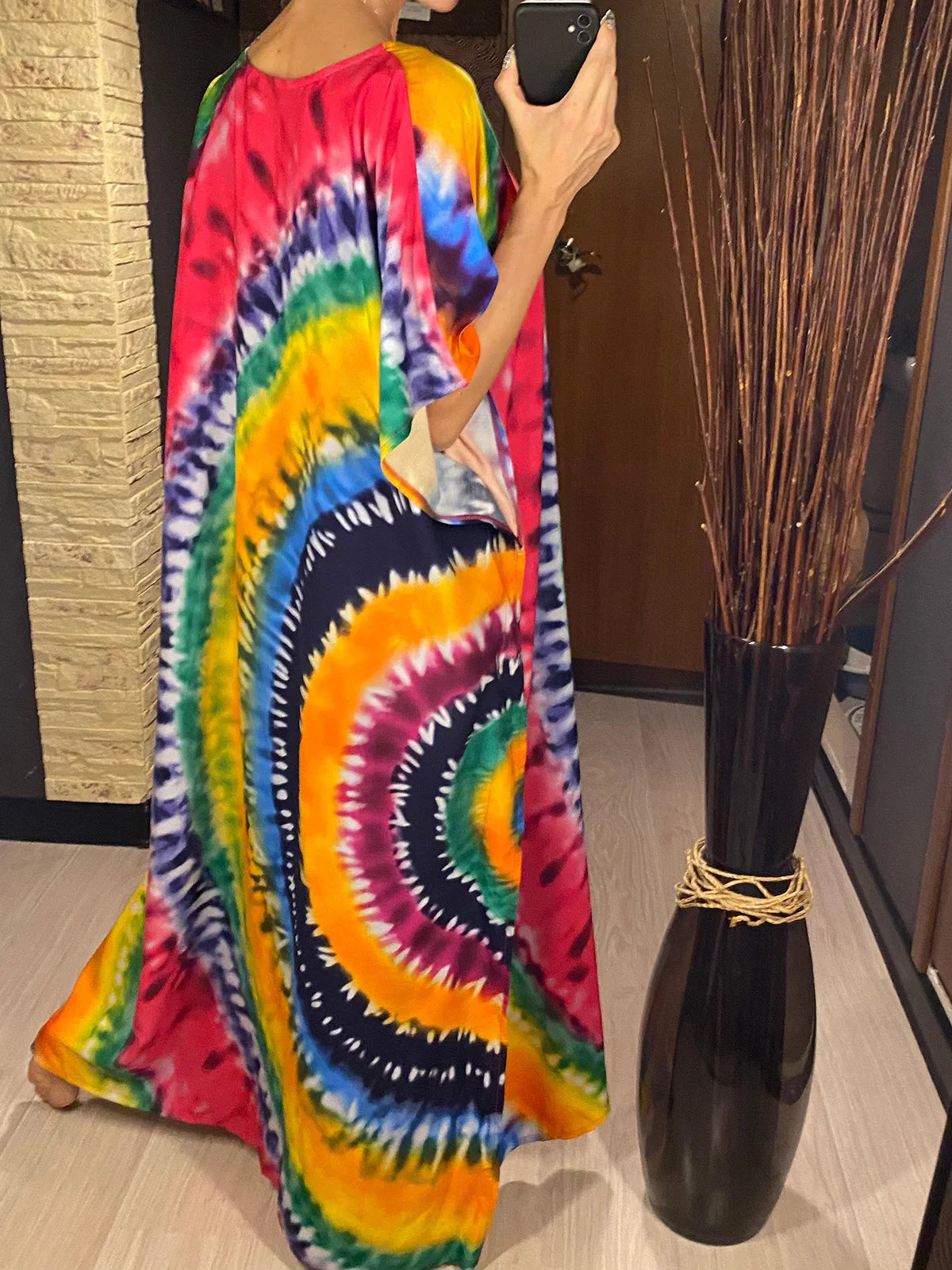 Colorful Kaftan Tunic Beach Cover Up Cover-ups Beach Dress Beach Wear Beachwear Loose Maxi Dress Female Women V4428