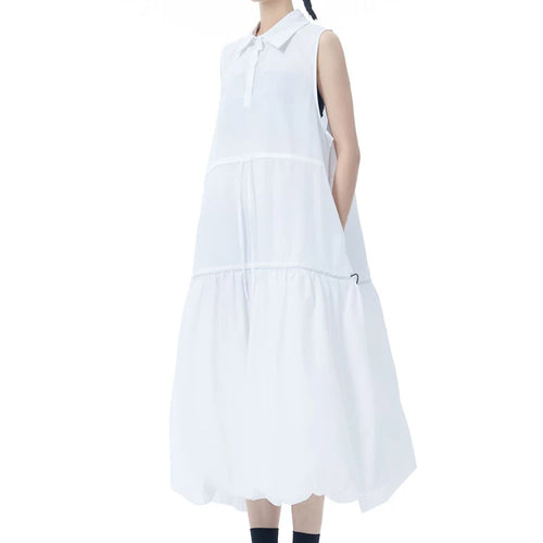 Load image into Gallery viewer, Women Black Brief Pleated Big Size Midi Bud Shirt Dress New Lapel Sleeveless Fashion Tide Spring Autumn 2025 1DJ0955
