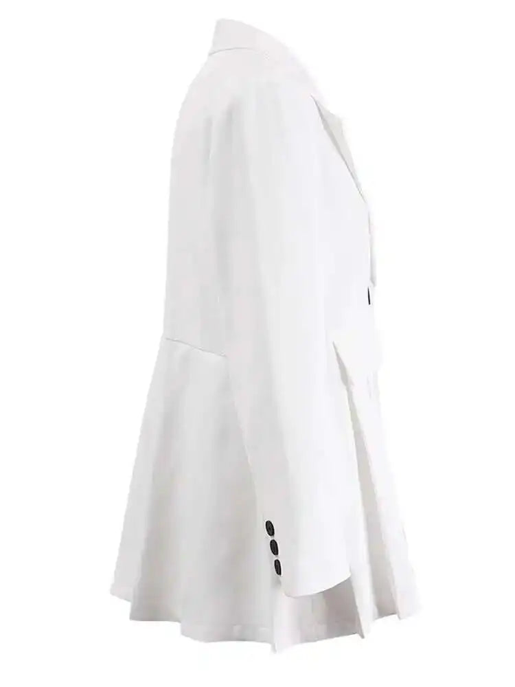 Women White Pleated Buckle Casual Blazer Loose New Lapel Long Sleeve Jacket Fashion Tide Spring Autumn 2025 2DA3933