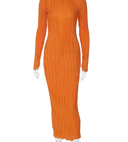 Women Elegant Ribbed Solid O Neck Long Sleeve Maxi Prom Dress 2022 Fall Sexy Bodycon Evening Birthday Party Y2K Robe