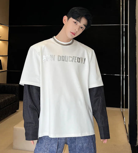 Men's Sweatshirt New Korean Striped Top Fashion Long Sleeve Splicing Pyrographic Summer Loose Niche Male Clothing 9W1581