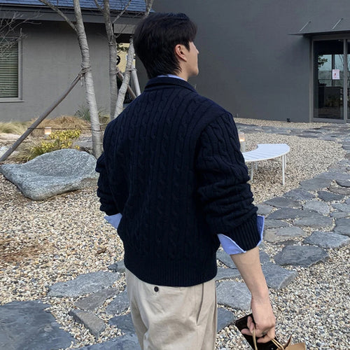 Load image into Gallery viewer, Solid Color Men's Sweaters Lapel Knitting Korean Style Single Breasted Twisted Casual Male Cardigan Spring Menswear 9W1231
