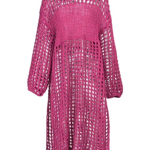 Load image into Gallery viewer, Women Black Knittng Hollow Out Big Size Long Dress New Round Neck Long Sleeve Fashion Tide Spring Autumn 2025 5WA10401
