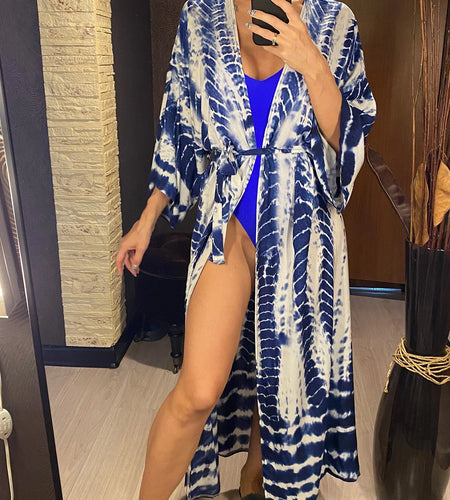 11 Colors Printed Long Sleeve With Belt Tunic Beach Cover Up Cover-ups Beach Dress Beach Wear Beachwear Female Women V4521